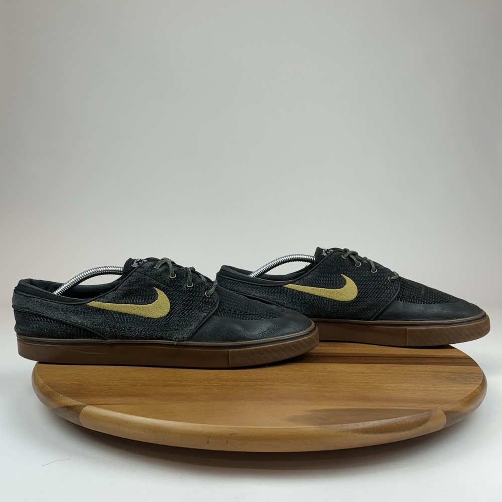 Mens Nike Zoom Stefan Janoski Premium SE Black Metallic Gold Gum Shoes Size 12 D
